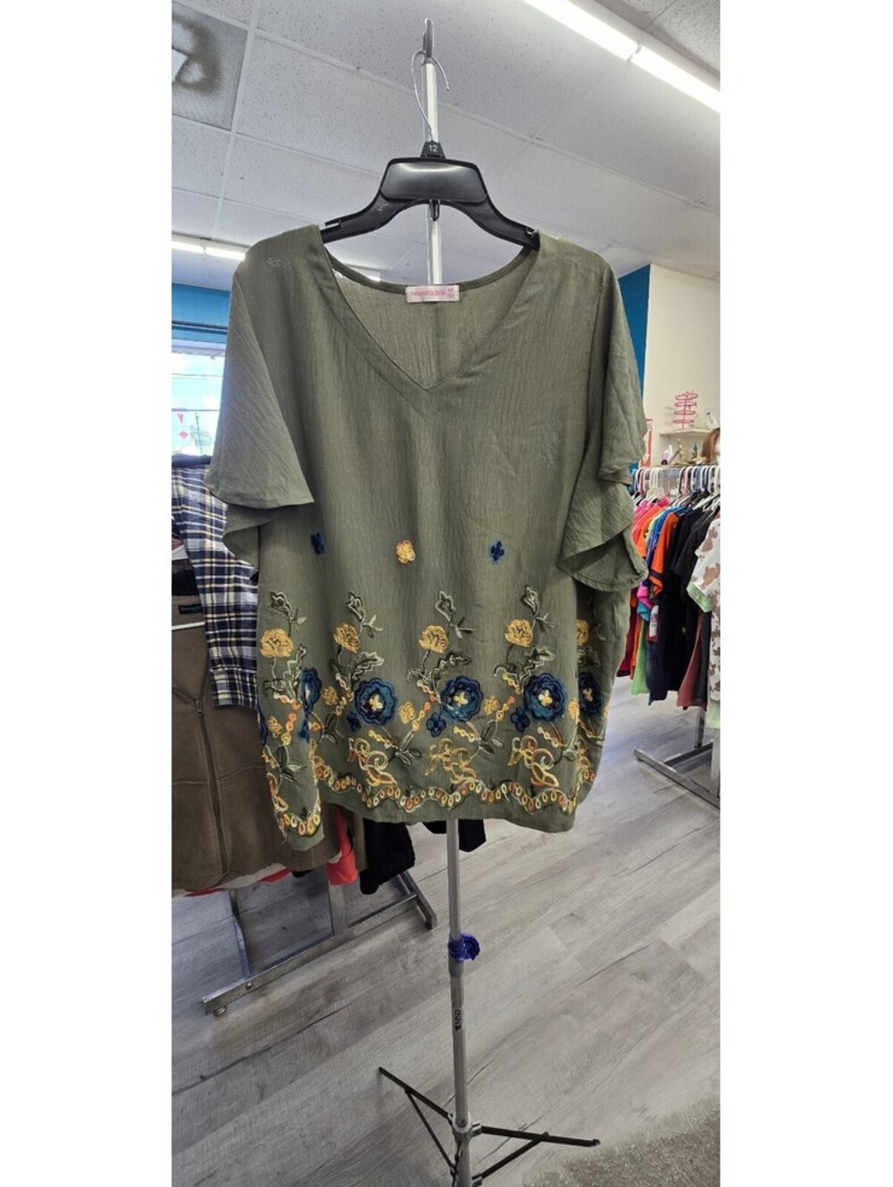 Olive Green Floral Embroidered Tunic